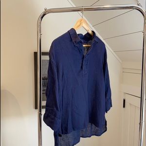 CP Shades 100% linen top, blue, size small.